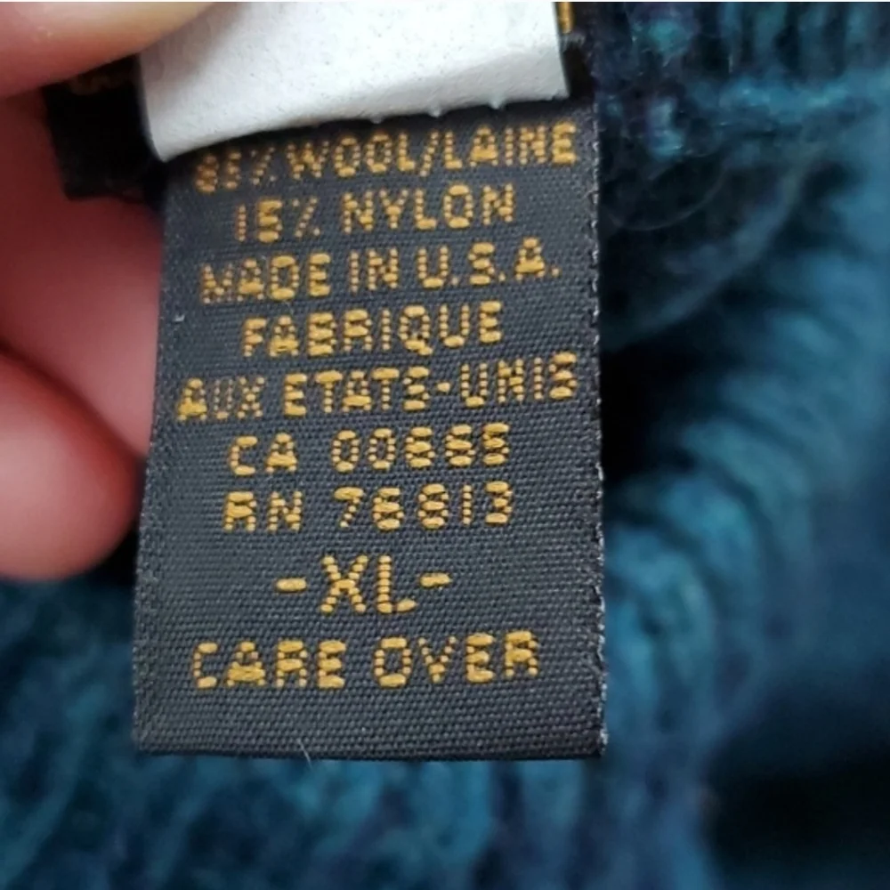 Eddie Bauer vintage 80s wool XL Tall sweater Men's Crewneck Sweater in Teal - Picture 5 of 8